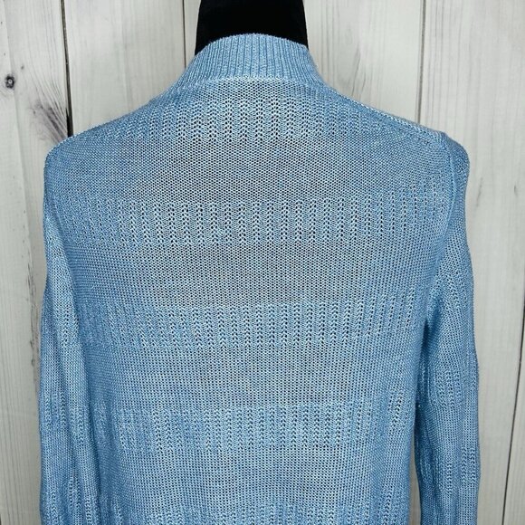 Talbots Womens Sz M Blue 100% Linen Open Front Duster Cardigan Sweater - Picture 12 of 13